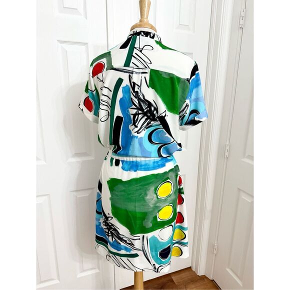 Indies Topaze Printed Short Sleeve Button Front Tie Waist Shirtdress Dress 40 6 - Picture 3 of 7